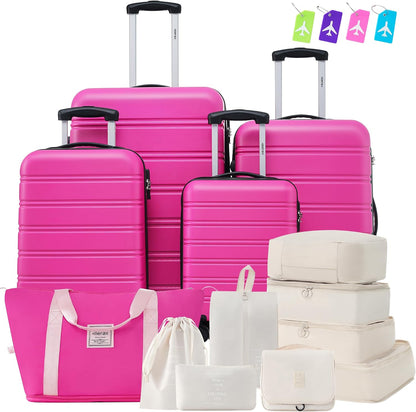 Hardshell Luggage Set, Travel Suitcase Set | Carry on suitcase,Travel luggage set with double spinner wheels and lock.14" 20" 24" 28"+Duffel Bag+Toiletry Bag - Colors A