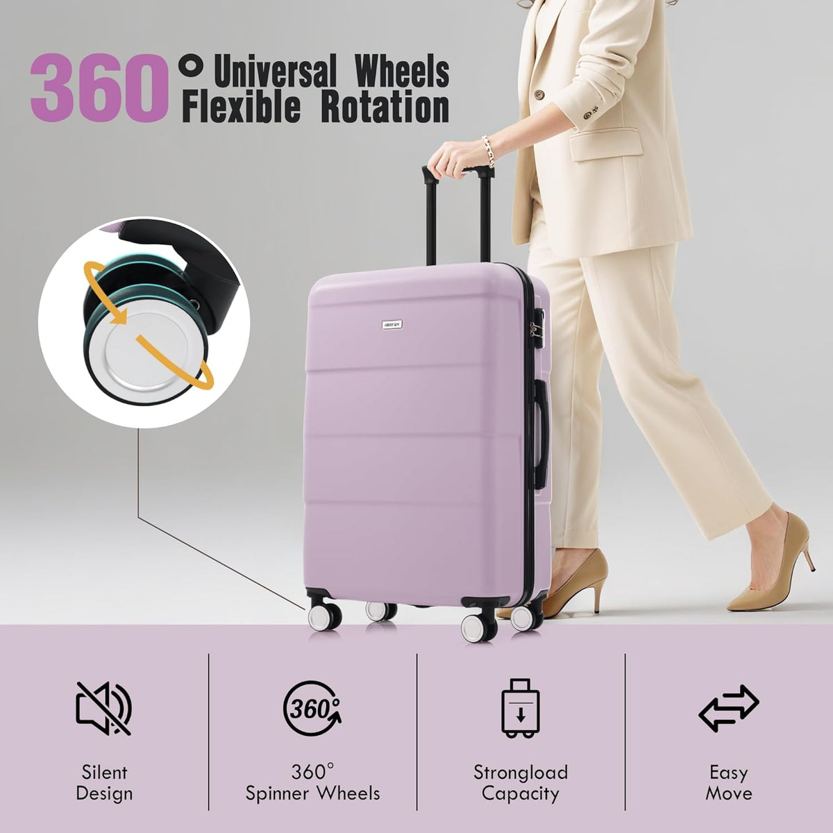 Hardshell Luggage Set, Travel Suitcase Set | Carry on suitcase,Travel luggage set with double spinner wheels and lock.14" 20" 24" 28"+Duffel Bag+Toiletry Bag - Colors A