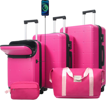 Hardshell Luggage Set, Travel Suitcase Set | Carry on suitcase,Travel luggage set with double spinner wheels and lock.14" 20" 24" 28"+Duffel Bag+Toiletry Bag - Colors A