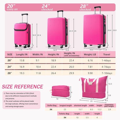 Hardshell Luggage Set, Travel Suitcase Set | Carry on suitcase,Travel luggage set with double spinner wheels and lock.14" 20" 24" 28"+Duffel Bag+Toiletry Bag - Colors A