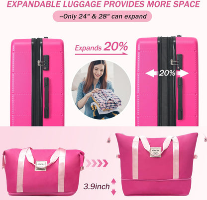 Hardshell Luggage Set, Travel Suitcase Set | Carry on suitcase,Travel luggage set with double spinner wheels and lock.14" 20" 24" 28"+Duffel Bag+Toiletry Bag - Colors A