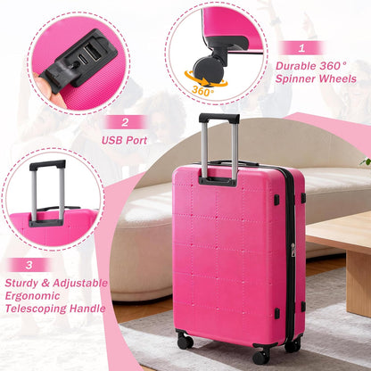 Hardshell Luggage Set, Travel Suitcase Set | Carry on suitcase,Travel luggage set with double spinner wheels and lock.14" 20" 24" 28"+Duffel Bag+Toiletry Bag - Colors A