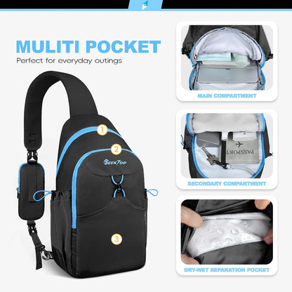 Seektop RFID Anti-Theft Crossbody Bag Sling Backpack for Women & Men, Casual Chest Daypack for Daily Travel