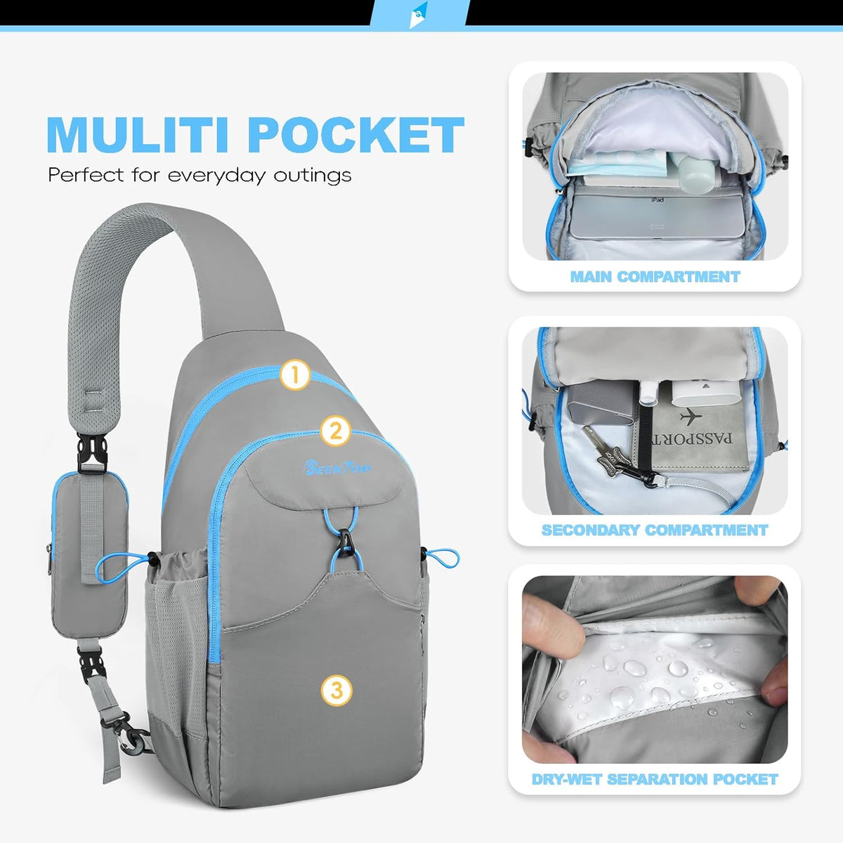 Seektop RFID Anti-Theft Crossbody Bag Sling Backpack for Women & Men, Casual Chest Daypack for Daily Travel