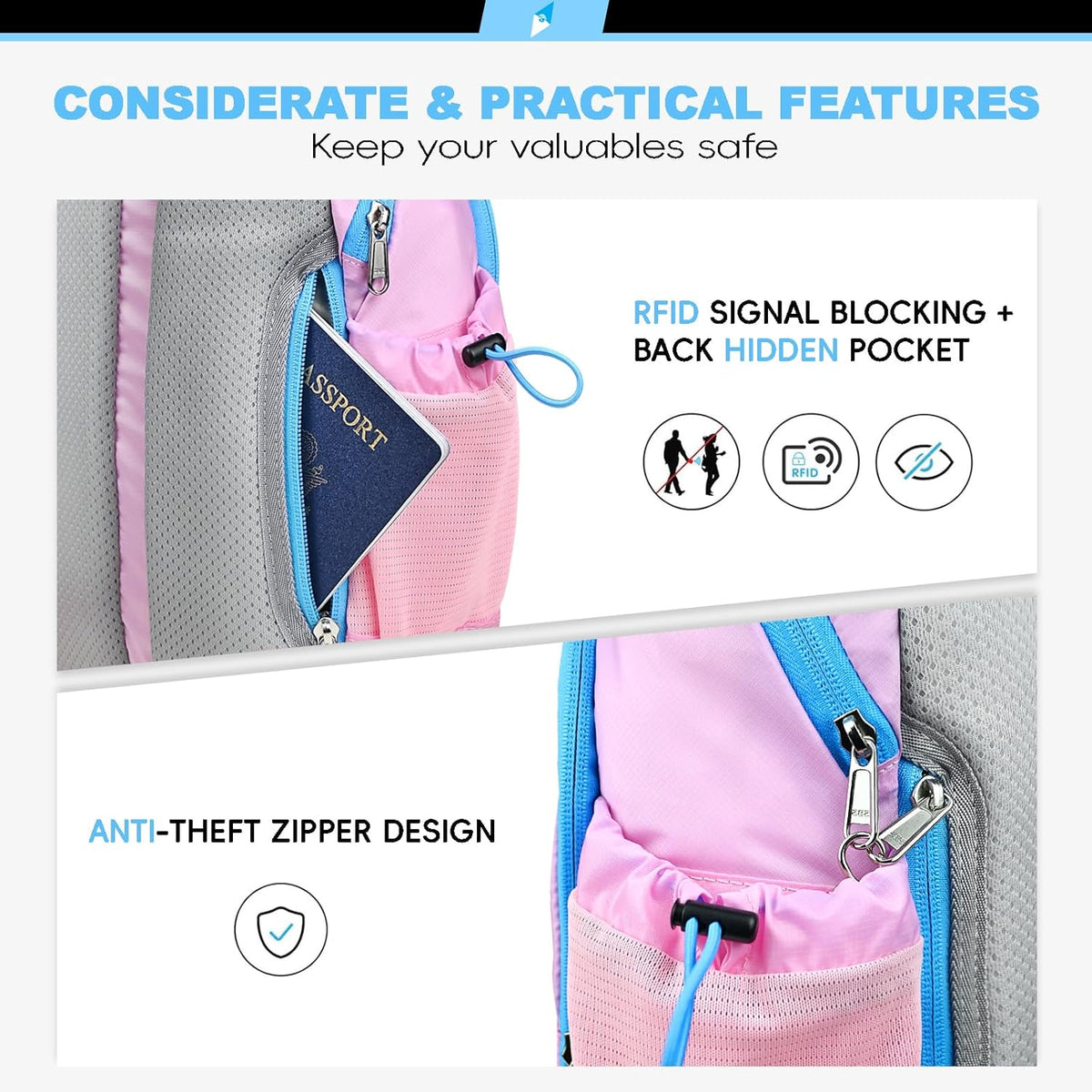 Seektop RFID Anti-Theft Crossbody Bag Sling Backpack for Women & Men, Casual Chest Daypack for Daily Travel