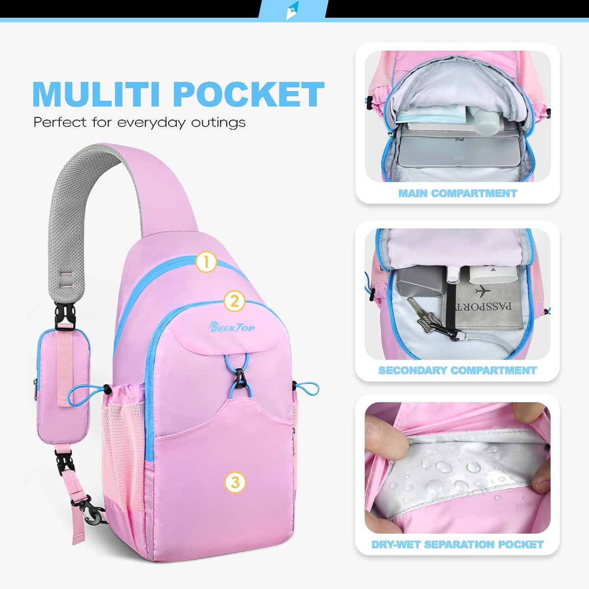 Seektop RFID Anti-Theft Crossbody Bag Sling Backpack for Women & Men, Casual Chest Daypack for Daily Travel