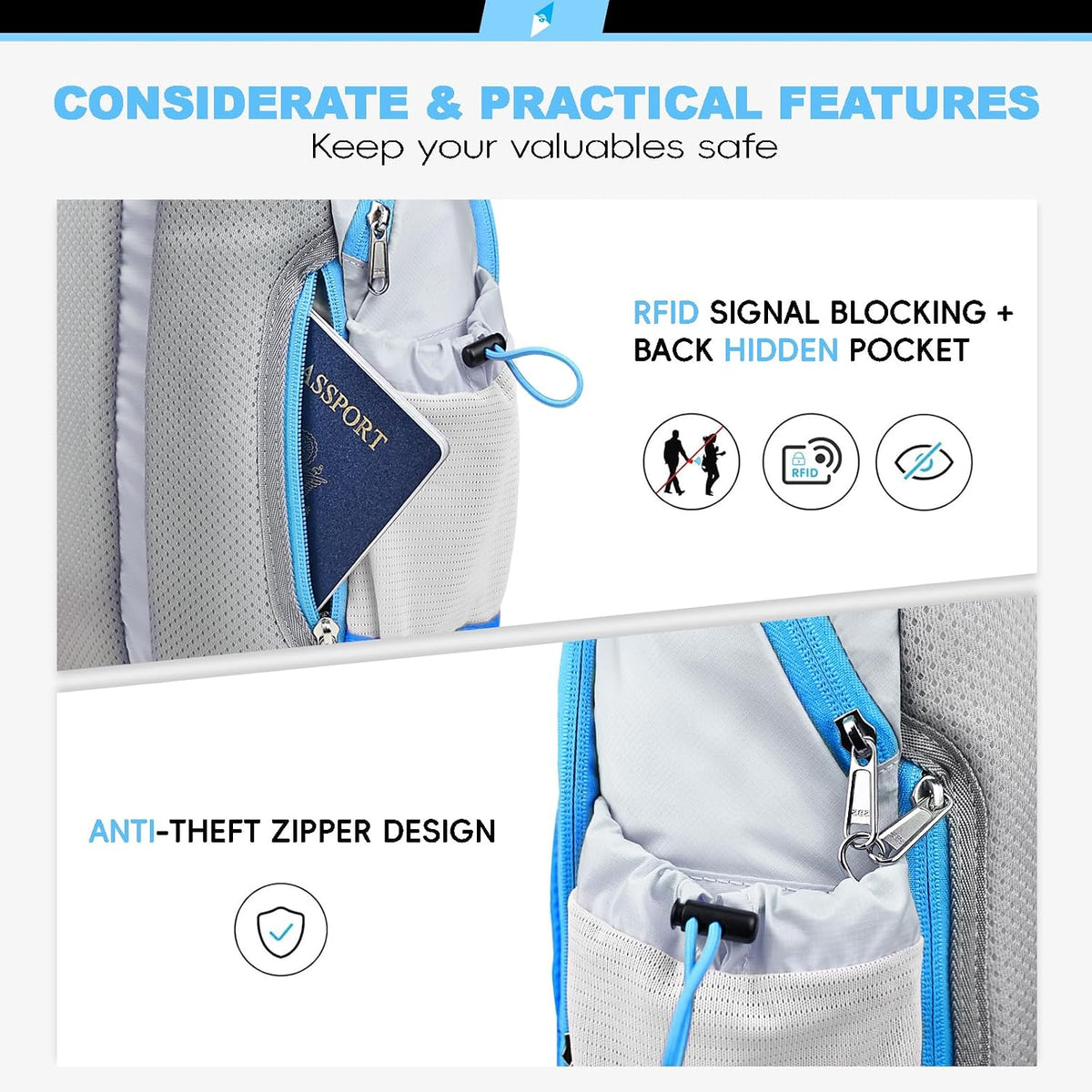 Seektop RFID Anti-Theft Crossbody Bag Sling Backpack for Women & Men, Casual Chest Daypack for Daily Travel