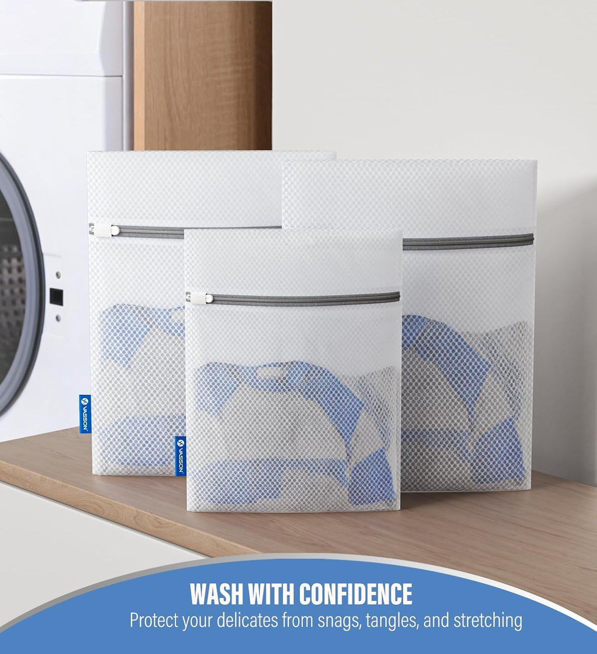Premium Mesh Laundry Bags for Delicates with Auto-Lock Zipper - Durable Washing Bag Set for Blouse, Hosiery, Underwear, Bra, and Shoes ((Delicates))