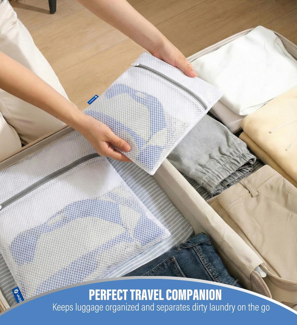Premium Mesh Laundry Bags for Delicates with Auto-Lock Zipper - Durable Washing Bag Set for Blouse, Hosiery, Underwear, Bra, and Shoes ((Delicates))