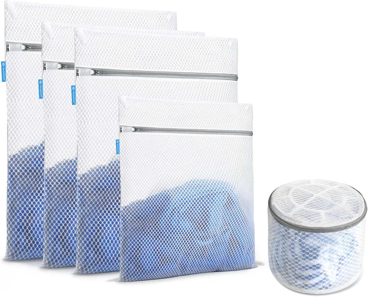 Premium Mesh Laundry Bags for Delicates with Auto-Lock Zipper - Durable Washing Bag Set for Blouse, Hosiery, Underwear, Bra, and Shoes ((Delicates))