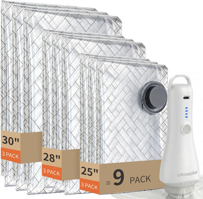 Vacuum Seal Bags for Clothing Travel Space Saver Storage with Pump Electric | Vacuum Storage Bags for Clothes, Luggage, Suitcase, Seasonal Storage Compression Packing Organizer, 9 Combo Travel Size