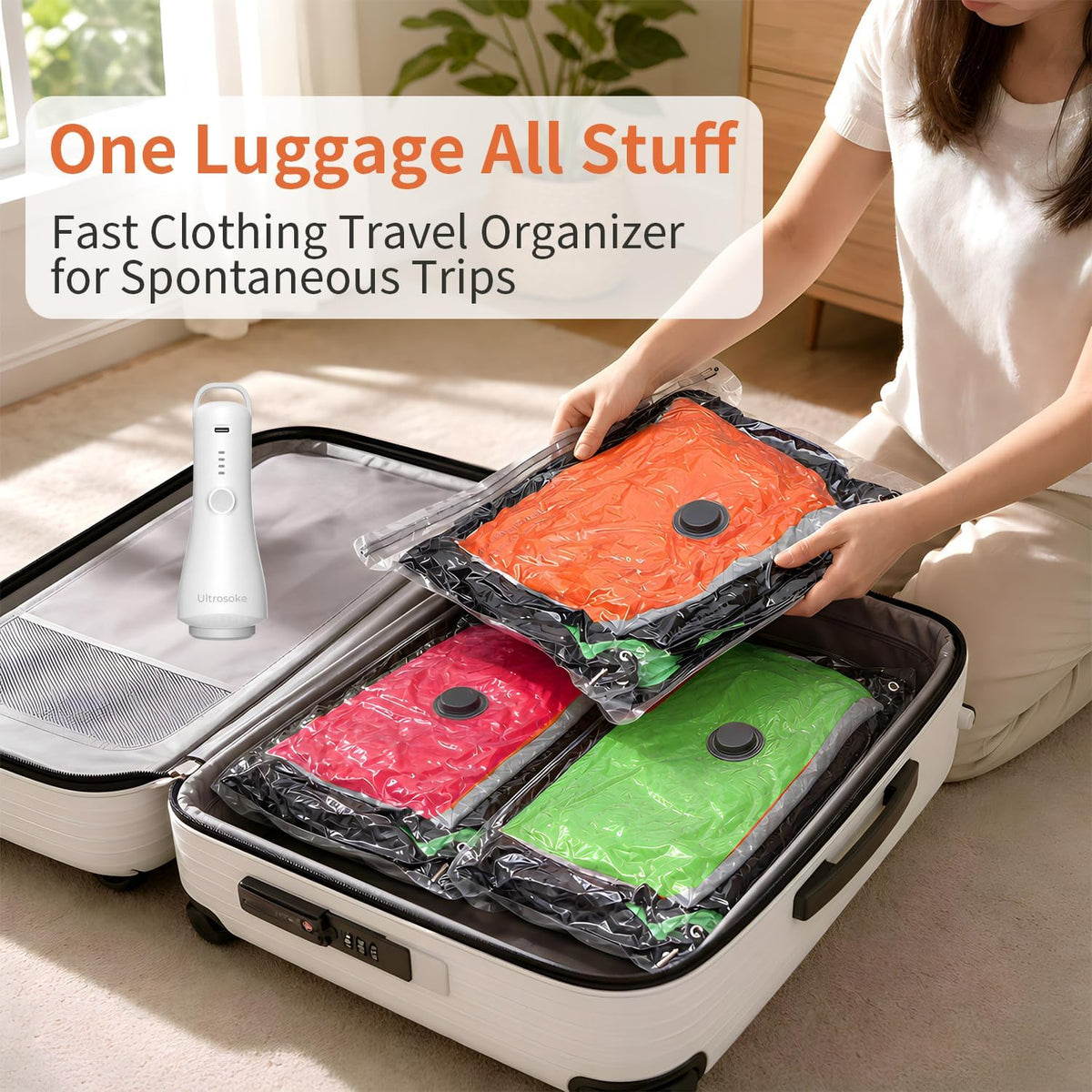 Vacuum Seal Bags for Clothing Travel Space Saver Storage with Pump Electric | Vacuum Storage Bags for Clothes, Luggage, Suitcase, Seasonal Storage Compression Packing Organizer, 9 Combo Travel Size