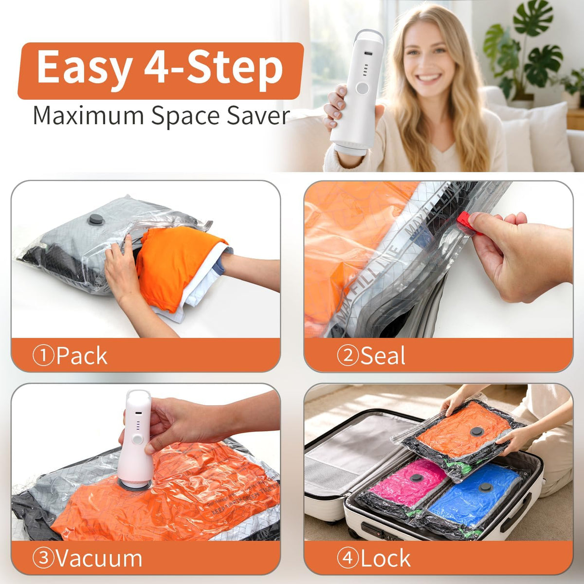 Vacuum Seal Bags for Clothing Travel Space Saver Storage with Pump Electric | Vacuum Storage Bags for Clothes, Luggage, Suitcase, Seasonal Storage Compression Packing Organizer, 9 Combo Travel Size