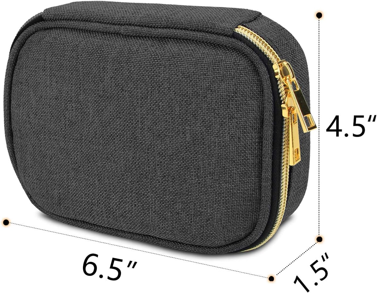 Small Jewelry Travel Case, Portable Jewelry Organizer Bag for Earrings, Necklace, Rings and More (Small, Quilted- Black)