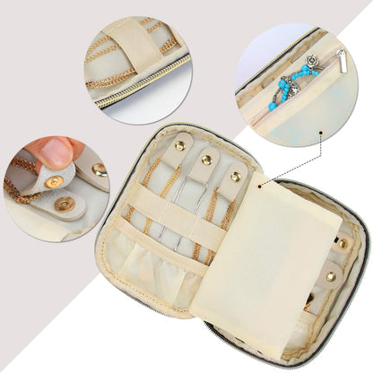 Small Jewelry Travel Case, Portable Jewelry Organizer Bag for Earrings, Necklace, Rings and More (Small, Quilted- Black)