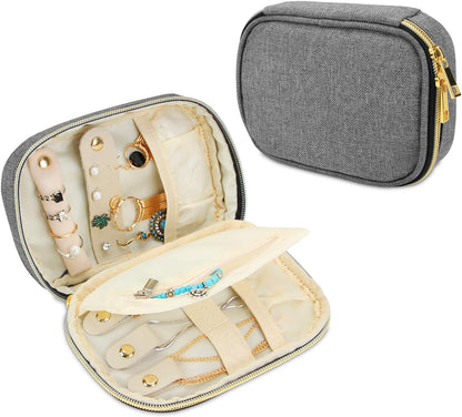 Small Jewelry Travel Case, Portable Jewelry Organizer Bag for Earrings, Necklace, Rings and More (Small, Quilted- Black)