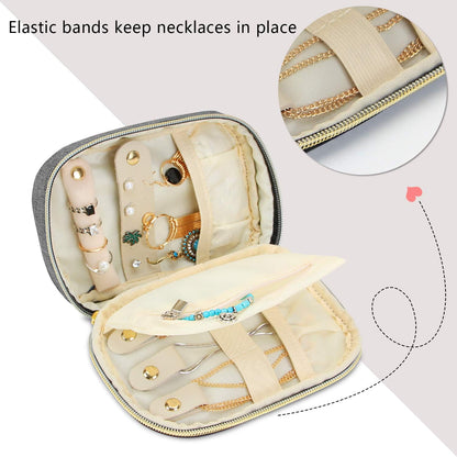 Small Jewelry Travel Case, Portable Jewelry Organizer Bag for Earrings, Necklace, Rings and More (Small, Quilted- Black)