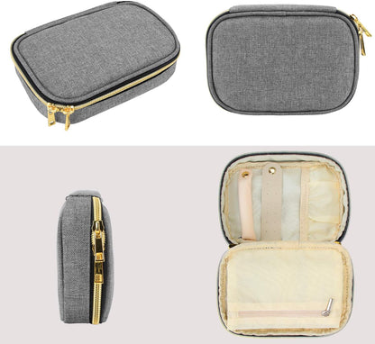Small Jewelry Travel Case, Portable Jewelry Organizer Bag for Earrings, Necklace, Rings and More (Small, Quilted- Black)