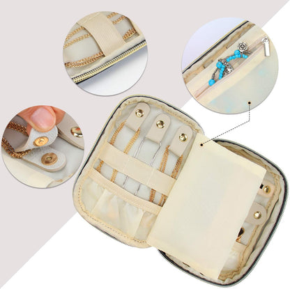 Small Jewelry Travel Case, Portable Jewelry Organizer Bag for Earrings, Necklace, Rings and More (Small, Quilted- Black)