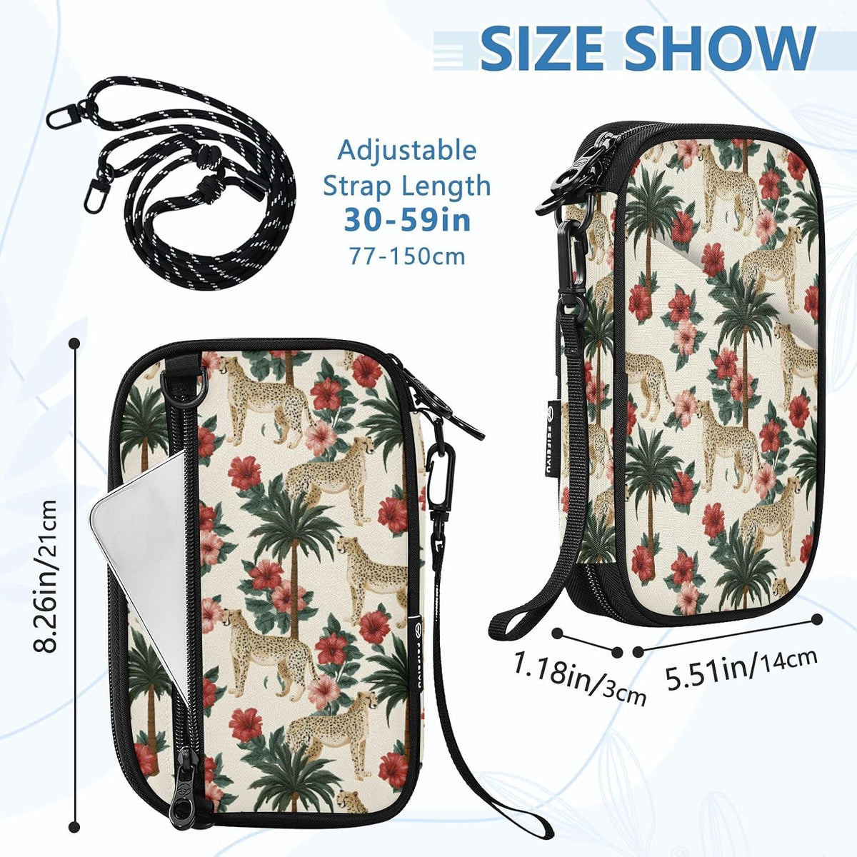 Passport Holder Cheetahs in Flowers Neck Pouch Travel Wallet