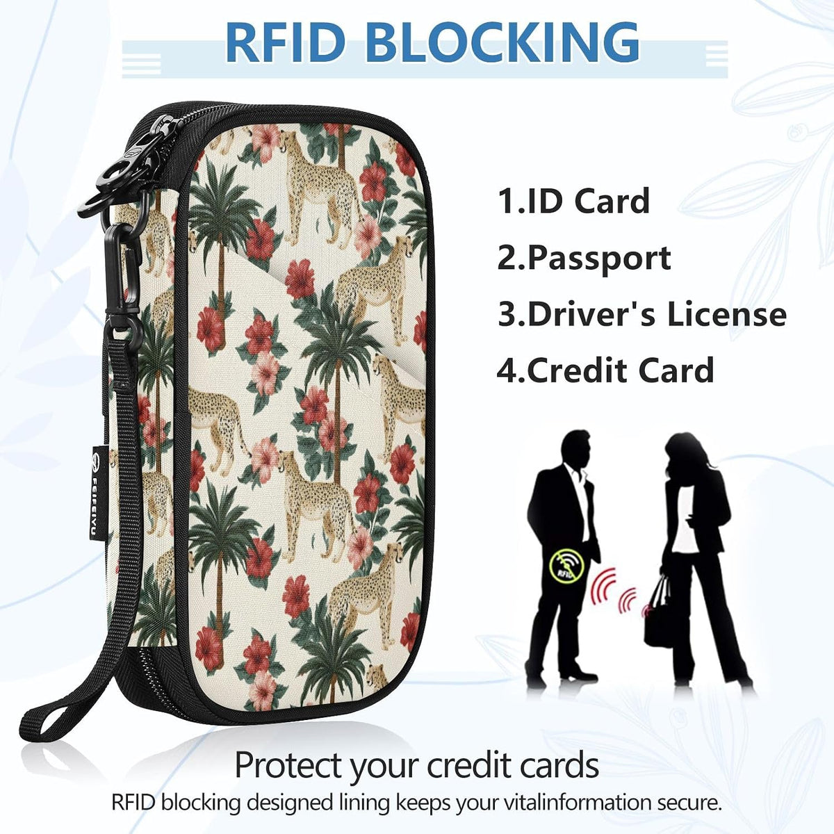 Passport Holder Cheetahs in Flowers Neck Pouch Travel Wallet