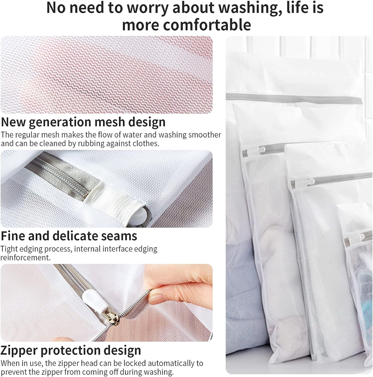 Mesh Laundry Bags for Delicates with Non Rust Zipper- MDSXO White Laundry Bags Mesh Wash Bags, Easy Fit Bra, Sock,Lingerie,Sneaker,Baby Laundry for Washing Machine Travel Storage[1XL/3L/3M/3S]