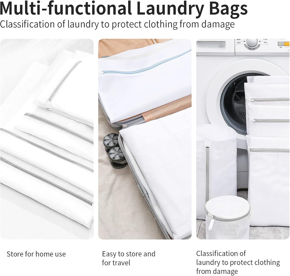 Mesh Laundry Bags for Delicates with Non Rust Zipper- MDSXO White Laundry Bags Mesh Wash Bags, Easy Fit Bra, Sock,Lingerie,Sneaker,Baby Laundry for Washing Machine Travel Storage[1XL/3L/3M/3S]