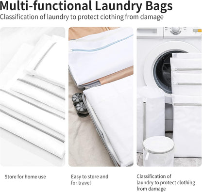 Mesh Laundry Bags for Delicates with Non Rust Zipper- MDSXO White Laundry Bags Mesh Wash Bags, Easy Fit Bra, Sock,Lingerie,Sneaker,Baby Laundry for Washing Machine Travel Storage[1XL/3L/3M/3S]