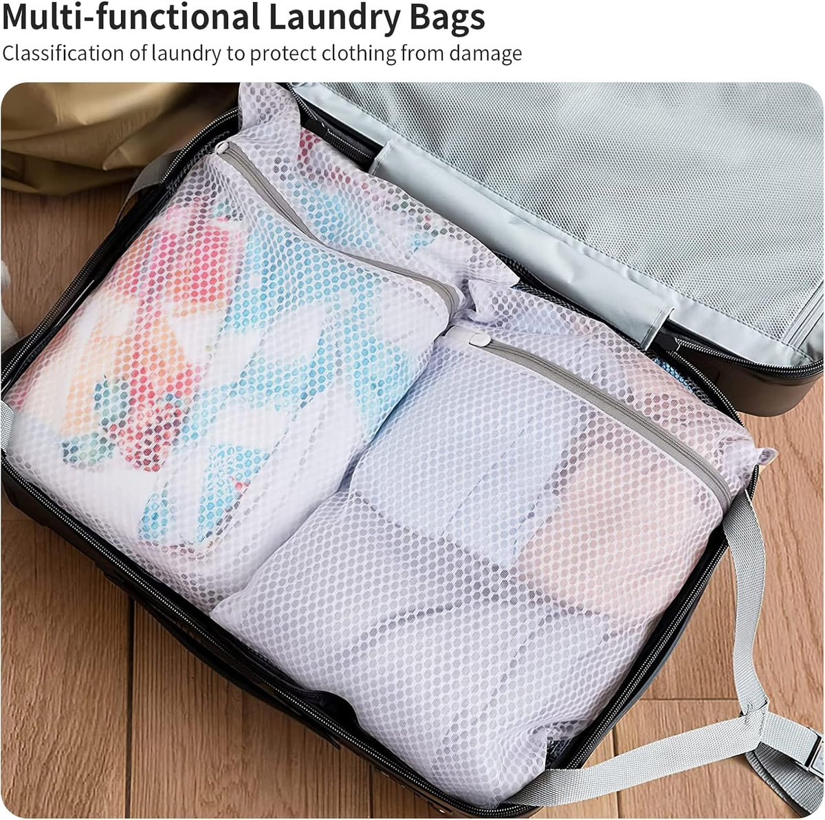 Mesh Laundry Bags for Delicates with Non Rust Zipper- MDSXO White Laundry Bags Mesh Wash Bags, Easy Fit Bra, Sock,Lingerie,Sneaker,Baby Laundry for Washing Machine Travel Storage[1XL/3L/3M/3S]