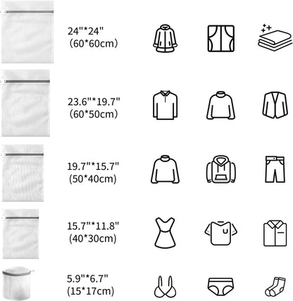 Mesh Laundry Bags for Delicates with Non Rust Zipper- MDSXO White Laundry Bags Mesh Wash Bags, Easy Fit Bra, Sock,Lingerie,Sneaker,Baby Laundry for Washing Machine Travel Storage[1XL/3L/3M/3S]