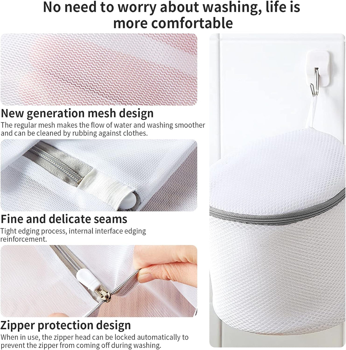 Mesh Laundry Bags for Delicates with Non Rust Zipper- MDSXO White Laundry Bags Mesh Wash Bags, Easy Fit Bra, Sock,Lingerie,Sneaker,Baby Laundry for Washing Machine Travel Storage[1XL/3L/3M/3S]