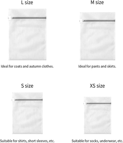 Mesh Laundry Bags for Delicates with Non Rust Zipper- MDSXO White Laundry Bags Mesh Wash Bags, Easy Fit Bra, Sock,Lingerie,Sneaker,Baby Laundry for Washing Machine Travel Storage[1XL/3L/3M/3S]