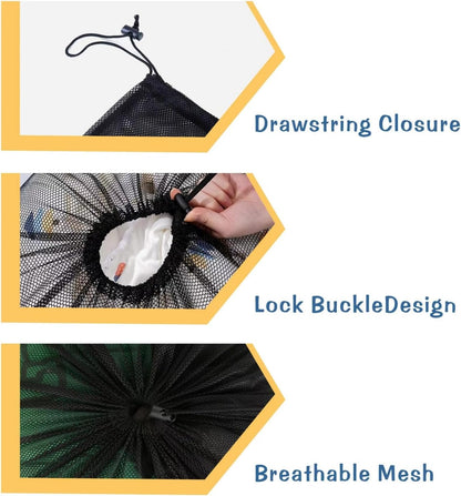2 Pack Large Mesh Laundry Bag, 27×36inch Black Laundry Hamper Liner, Heavy Duty Mesh Laundry Bags Drawstring Lockable, Machine Washable, for Ball Storage, Travel, Toys, Sports Factories, Dorms
