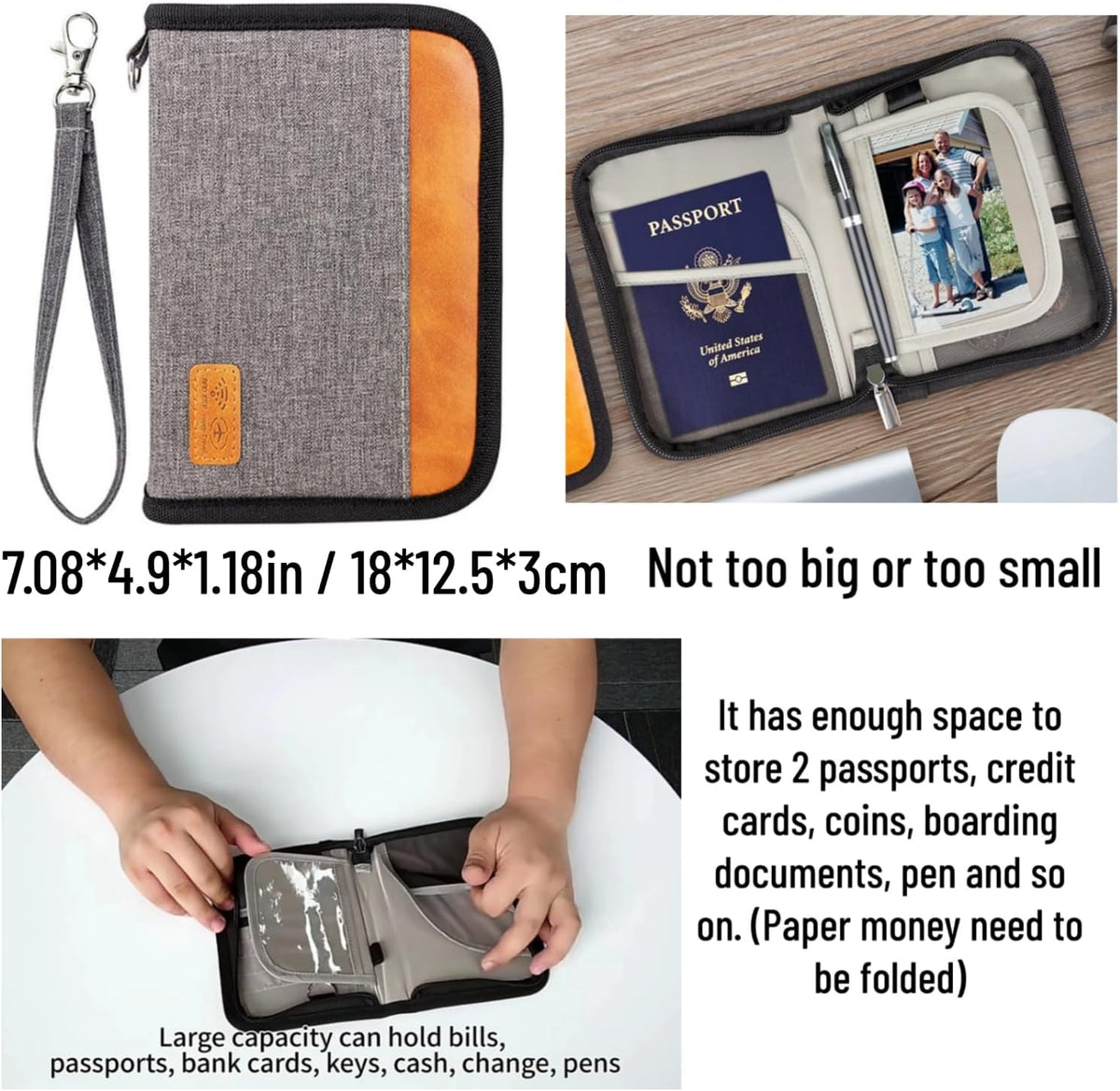 Passport Holder for Famliy Travel Wallet Passport Wallet Document RFID Blocking Organizer with Zipper Clutch Bag Flight Ticket Credit Cards Men Women (Black)