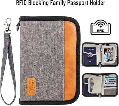 Passport Holder for Famliy Travel Wallet Passport Wallet Document RFID Blocking Organizer with Zipper Clutch Bag Flight Ticket Credit Cards Men Women (Black)