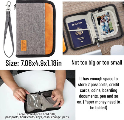 Passport Holder for Famliy Travel Wallet Passport Wallet Document RFID Blocking Organizer with Zipper Clutch Bag Flight Ticket Credit Cards Men Women (Black)