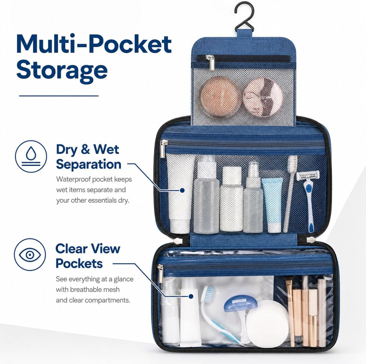 Portable Travel Toiletry Bag, Waterproof Makeup Organizer with Handle (1, Grey)