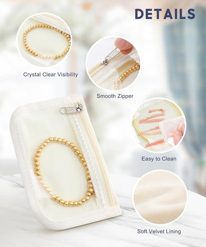 Large Travel Jewelry Organizer Box with 20 Clear Velvet Bags, Anti-Tangle & Anti-Oxidation Jewelry Case for Rings, Earrings, Necklaces & Bracelets – Quilted Pink Design, Gift for Women & Girls, Pink