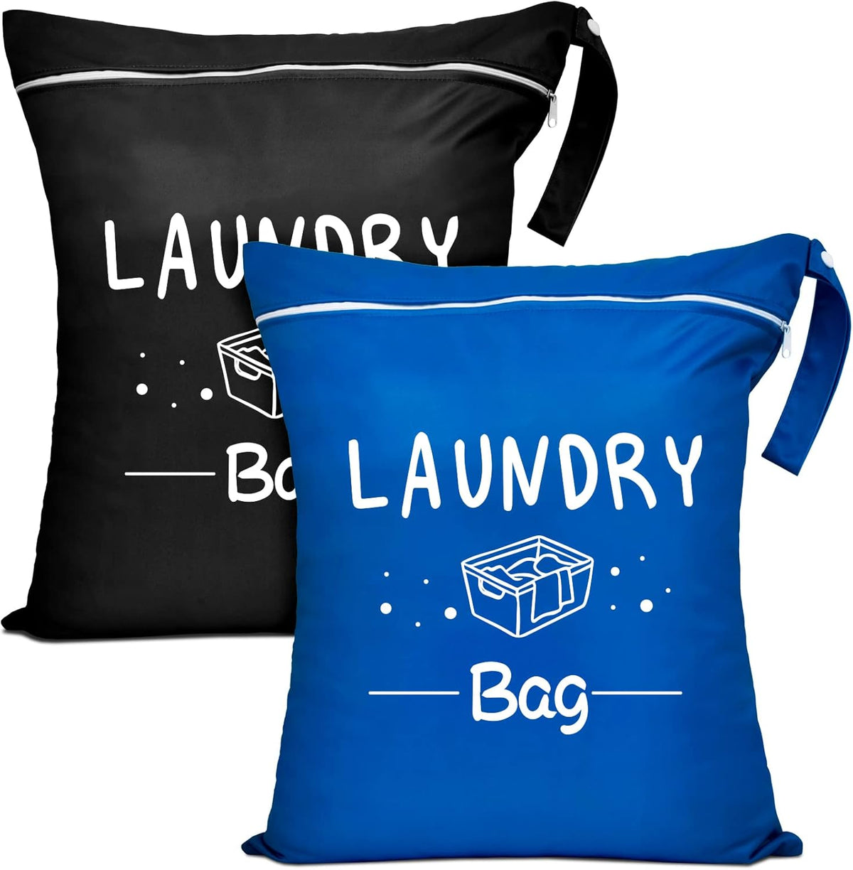 2 Pcs Large Travel Laundry Bags - Waterproof Wet/Dry, Washable, Drawstring, Bathing Suit, Workout, Gym Clothes, Swimming, Yoga - Green, Grey