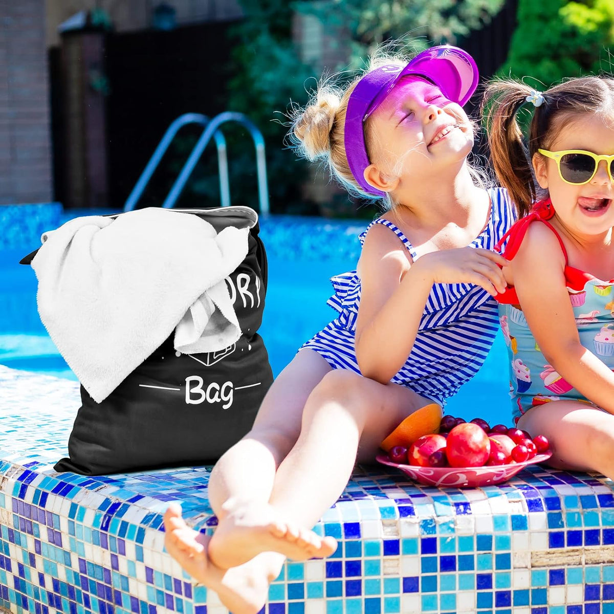 2 Pcs Large Travel Laundry Bags - Waterproof Wet/Dry, Washable, Drawstring, Bathing Suit, Workout, Gym Clothes, Swimming, Yoga - Green, Grey