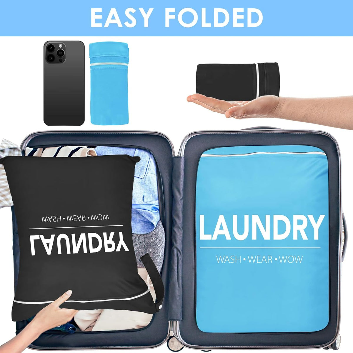 2 Pcs Large Travel Laundry Bags - Waterproof Wet/Dry, Washable, Drawstring, Bathing Suit, Workout, Gym Clothes, Swimming, Yoga - Green, Grey