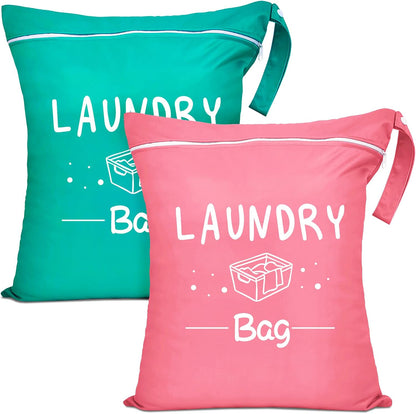 2 Pcs Large Travel Laundry Bags - Waterproof Wet/Dry, Washable, Drawstring, Bathing Suit, Workout, Gym Clothes, Swimming, Yoga - Green, Grey