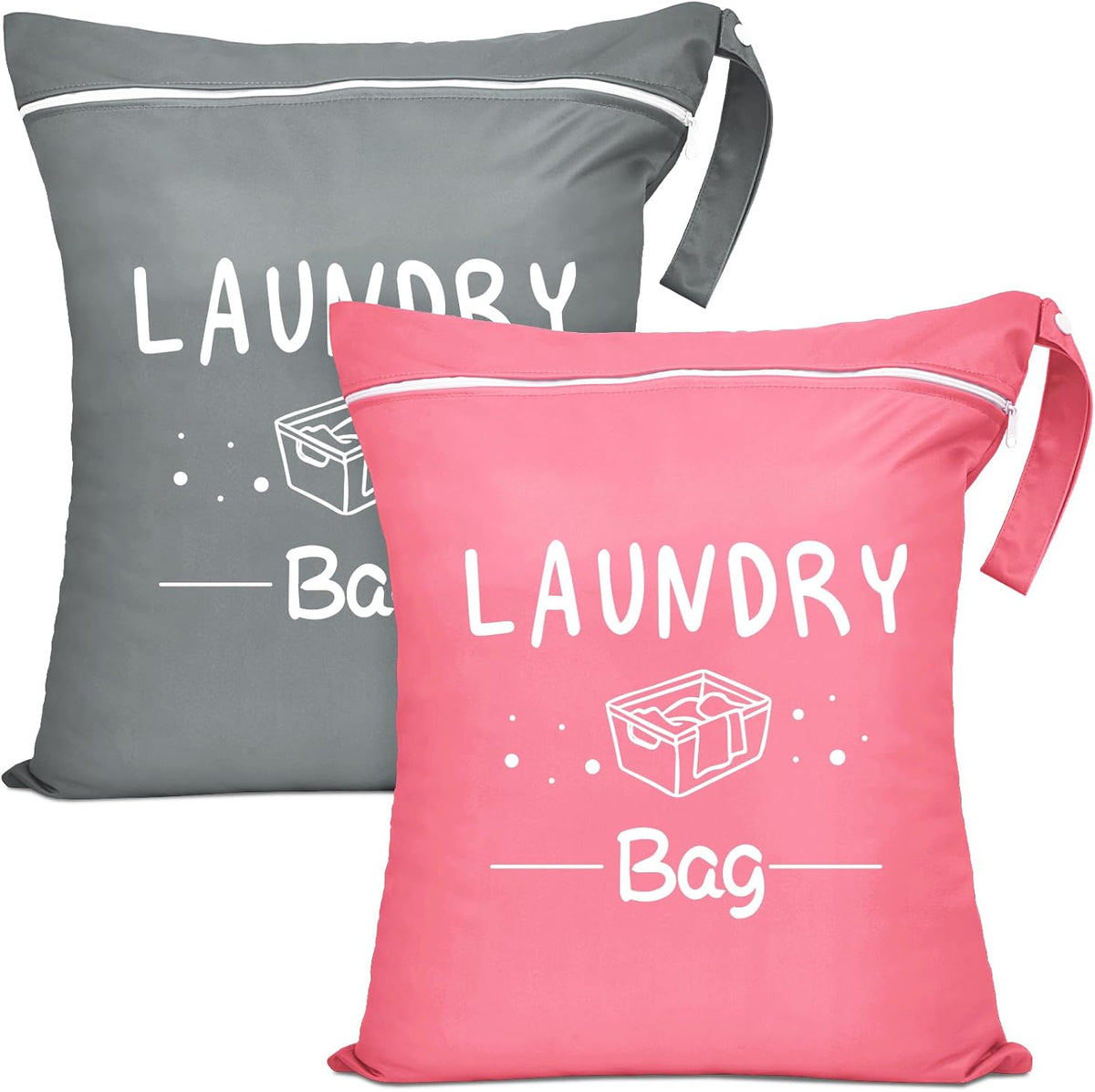 2 Pcs Large Travel Laundry Bags - Waterproof Wet/Dry, Washable, Drawstring, Bathing Suit, Workout, Gym Clothes, Swimming, Yoga - Green, Grey