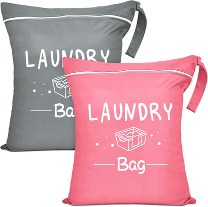 2 Pcs Large Travel Laundry Bags - Waterproof Wet/Dry, Washable, Drawstring, Bathing Suit, Workout, Gym Clothes, Swimming, Yoga - Green, Grey