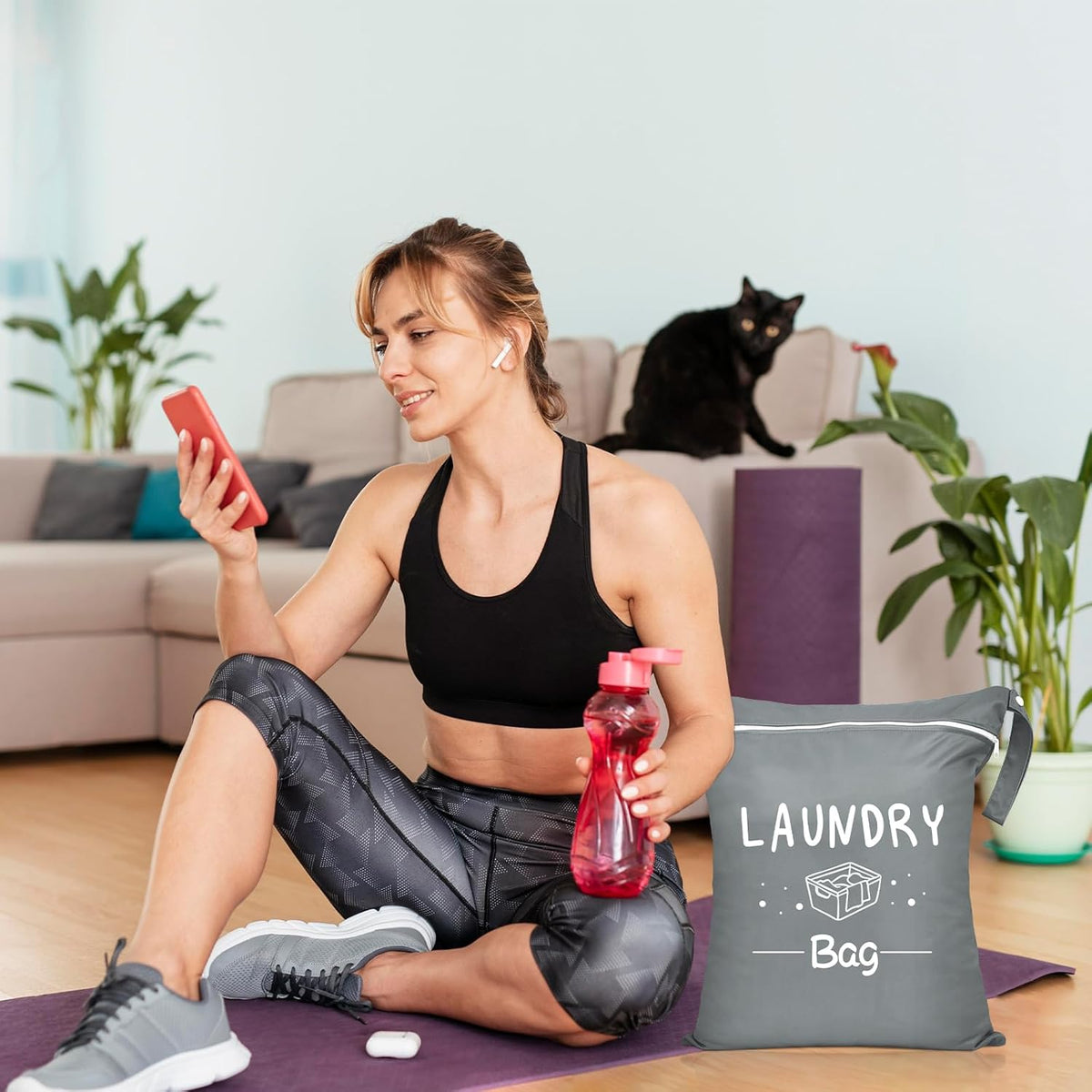 2 Pcs Large Travel Laundry Bags - Waterproof Wet/Dry, Washable, Drawstring, Bathing Suit, Workout, Gym Clothes, Swimming, Yoga - Green, Grey