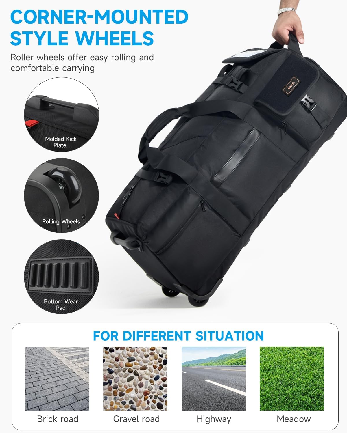 90L Rolling Duffel Bag with Wheels, 4-way Carry Foldable Large Travel Duffle with Backpack Straps & Shoe Compartment, Heavy Duty Luggage for Weekend, Camping, Moving, Includes 3 Organizers