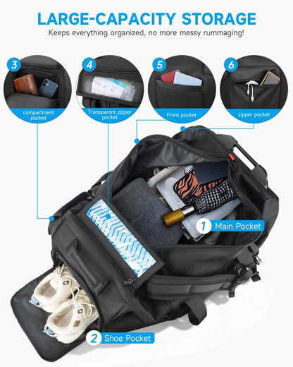 90L Rolling Duffel Bag with Wheels, 4-way Carry Foldable Large Travel Duffle with Backpack Straps & Shoe Compartment, Heavy Duty Luggage for Weekend, Camping, Moving, Includes 3 Organizers