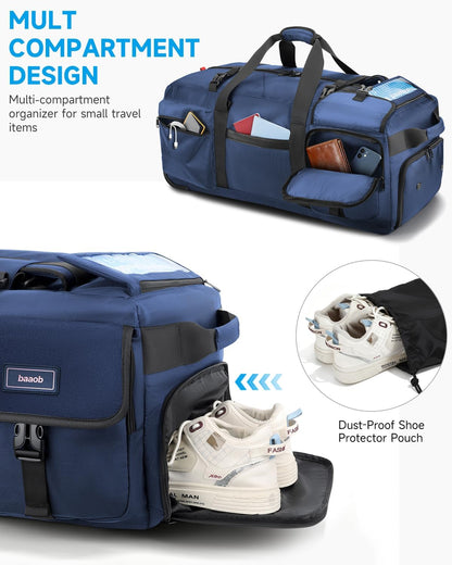 90L Rolling Duffel Bag with Wheels, 4-way Carry Foldable Large Travel Duffle with Backpack Straps & Shoe Compartment, Heavy Duty Luggage for Weekend, Camping, Moving, Includes 3 Organizers