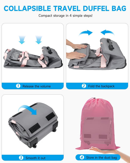90L Rolling Duffel Bag with Wheels, 4-way Carry Foldable Large Travel Duffle with Backpack Straps & Shoe Compartment, Heavy Duty Luggage for Weekend, Camping, Moving, Includes 3 Organizers
