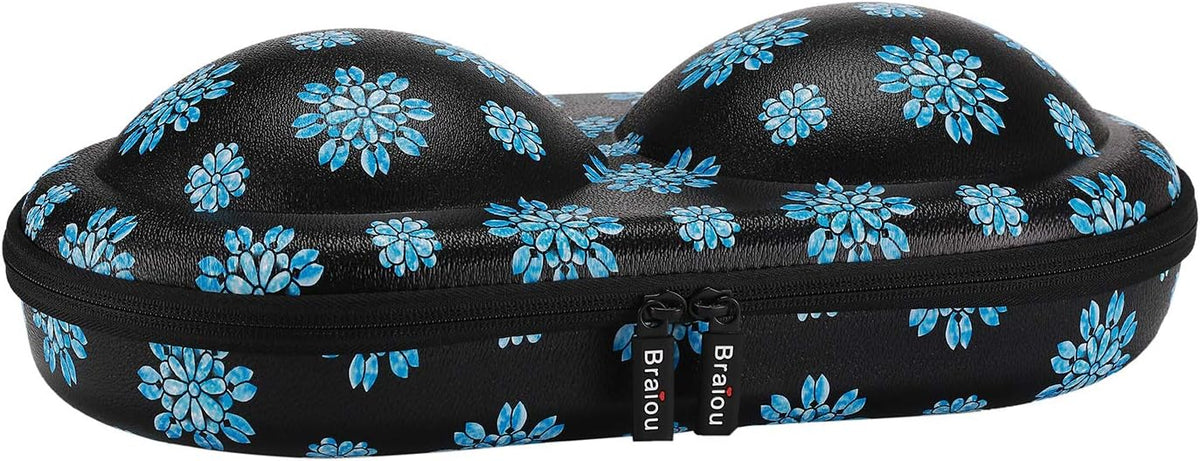Premium Bra Case Lingerie Travel Bag Zip Underwear Organizer Bag for A-DD Cup (Blue Flower)